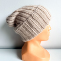 MIRA – czapka beanie handmade merino + moher i jedwab 50/56 jasny beż