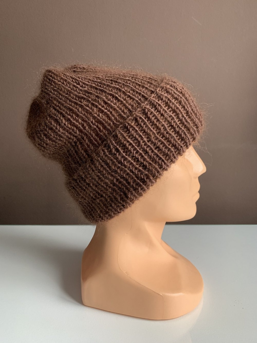 AUREA – czapka beanie handmade baby merino + moher i jedwab 52/35 Czekolada