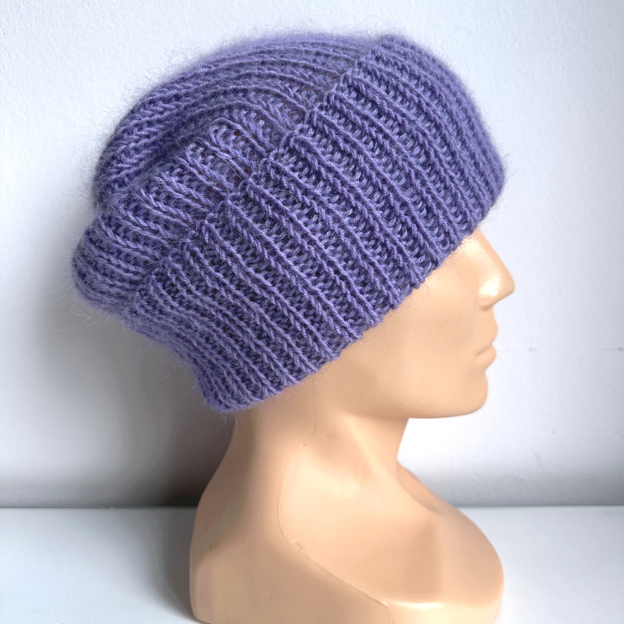 AUREA – czapka beanie handmade baby merino + moher i jedwab dziecięca/damska 14/11 Fioletowy