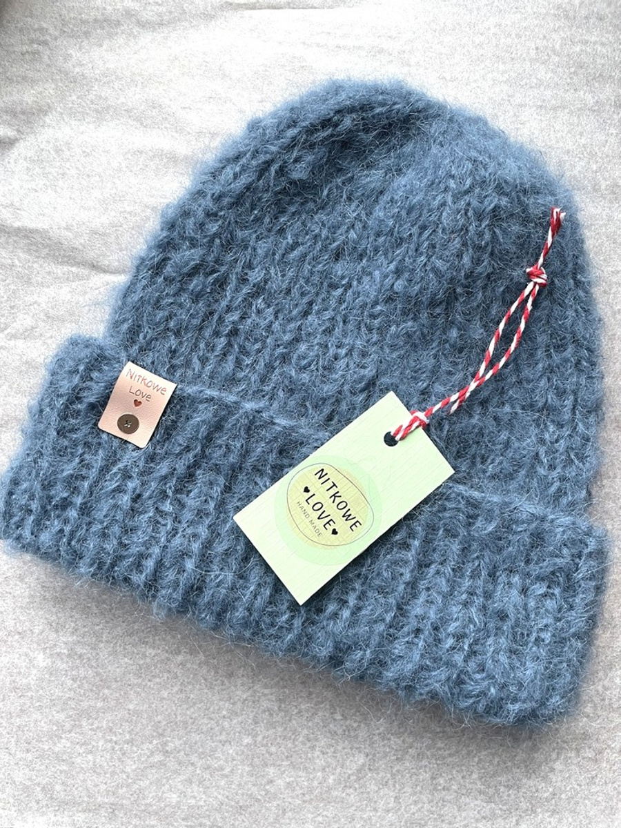 WATA CUKROWA – czapka z alpaki damska 07 jeans niebieski