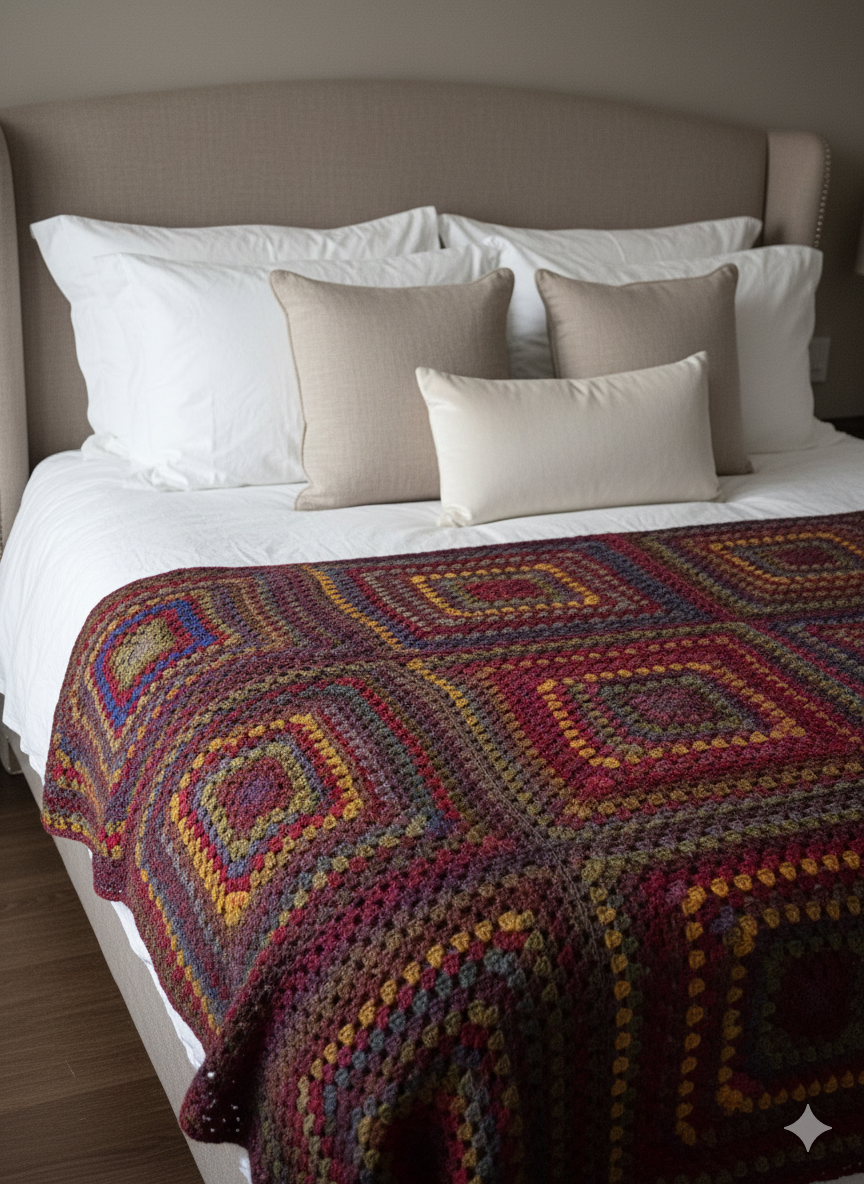 Wolldecke Granny Square 140x180 cm – Herbstmosaik 8108