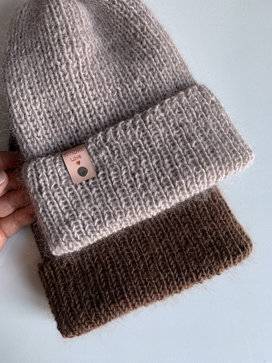 AUREA – ręcznie robiona czapka beanie wełniana merino z moherem damska/dziecięca 23/20 Jasny Beż
