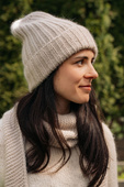 Ręcznie robiona czapka beanie MIRA 100% Merino plus moher i jedwab 14/15 Brąz