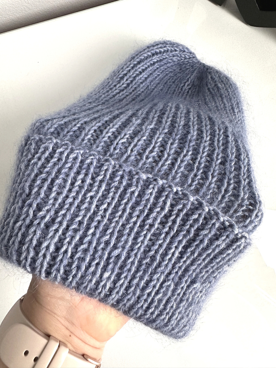 AUREA – ręcznie robiona czapka beanie z baby merino + moher i jedwab damska/dziecięca 37/39 Jasna Lawenda