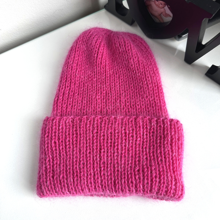 AUREA – ręcznie robiona ciepła czapka beanie baby merino + moher i jedwab damska / dziecięca 08/13 Fuksja
