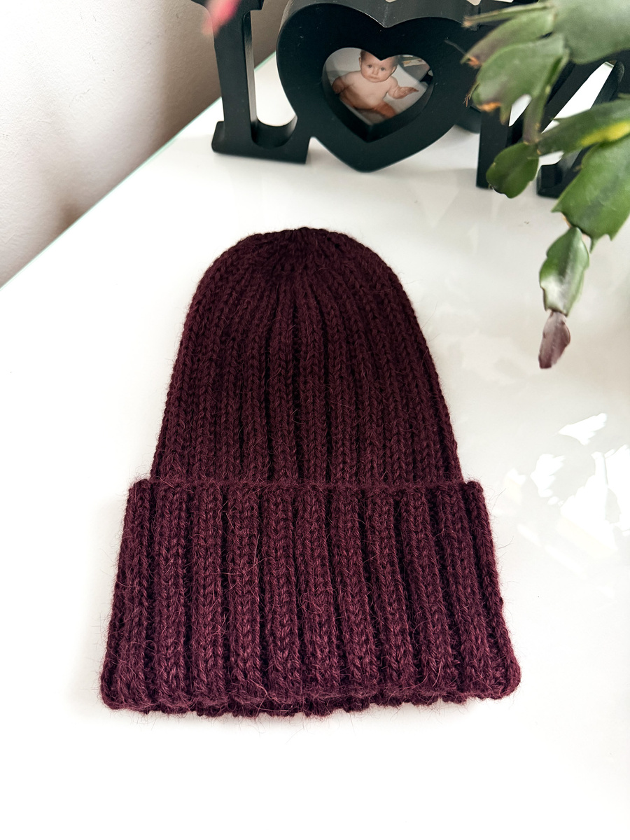 LAURIN Turn-Up Beanie Alpaca Wool 9044 Ciemne Winogrona