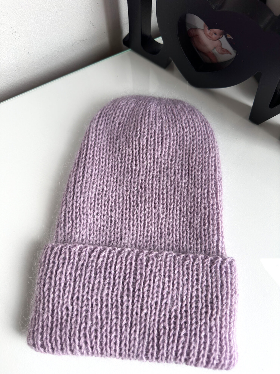 AUREA – cienka czapka beanie handmade baby merino + moher i jedwab damska/dziecięca 60/55 Lawendowy Szron