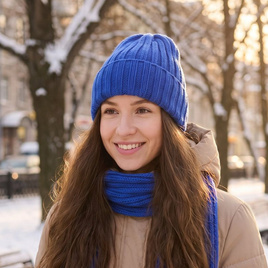 ELLI – ręcznie robiona czapka merino beanie 24 Kobalt wywijana