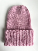 Ręcznie robiona czapka beanie AUREA 100% Baby Merino plus moher i jedwab 54/63 Pudrowy róż