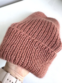 AUREA – ręcznie robiona czapka beanie baby merino + moher i jedwab dziecięca/damska 48/33 Blush