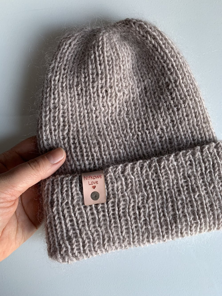 AUREA – ręcznie robiona czapka beanie wełniana merino z moherem damska/dziecięca 23/20 Jasny Beż
