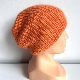 AUREA – ręcznie robiona ciepła czapka damska beanie baby merino + moher i jedwab 36/49 Pomarańczowy