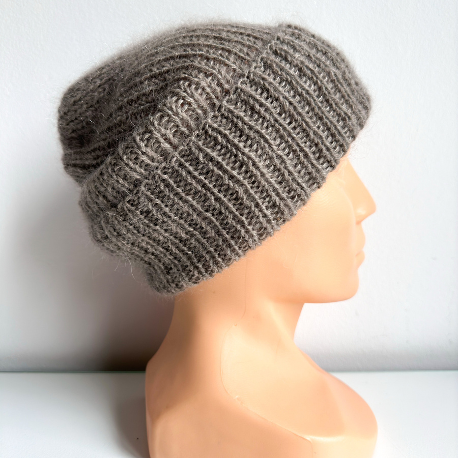AUREA – czapka beanie handmade baby merino + moher i jedwab 57/12 Szaro-Brązowy