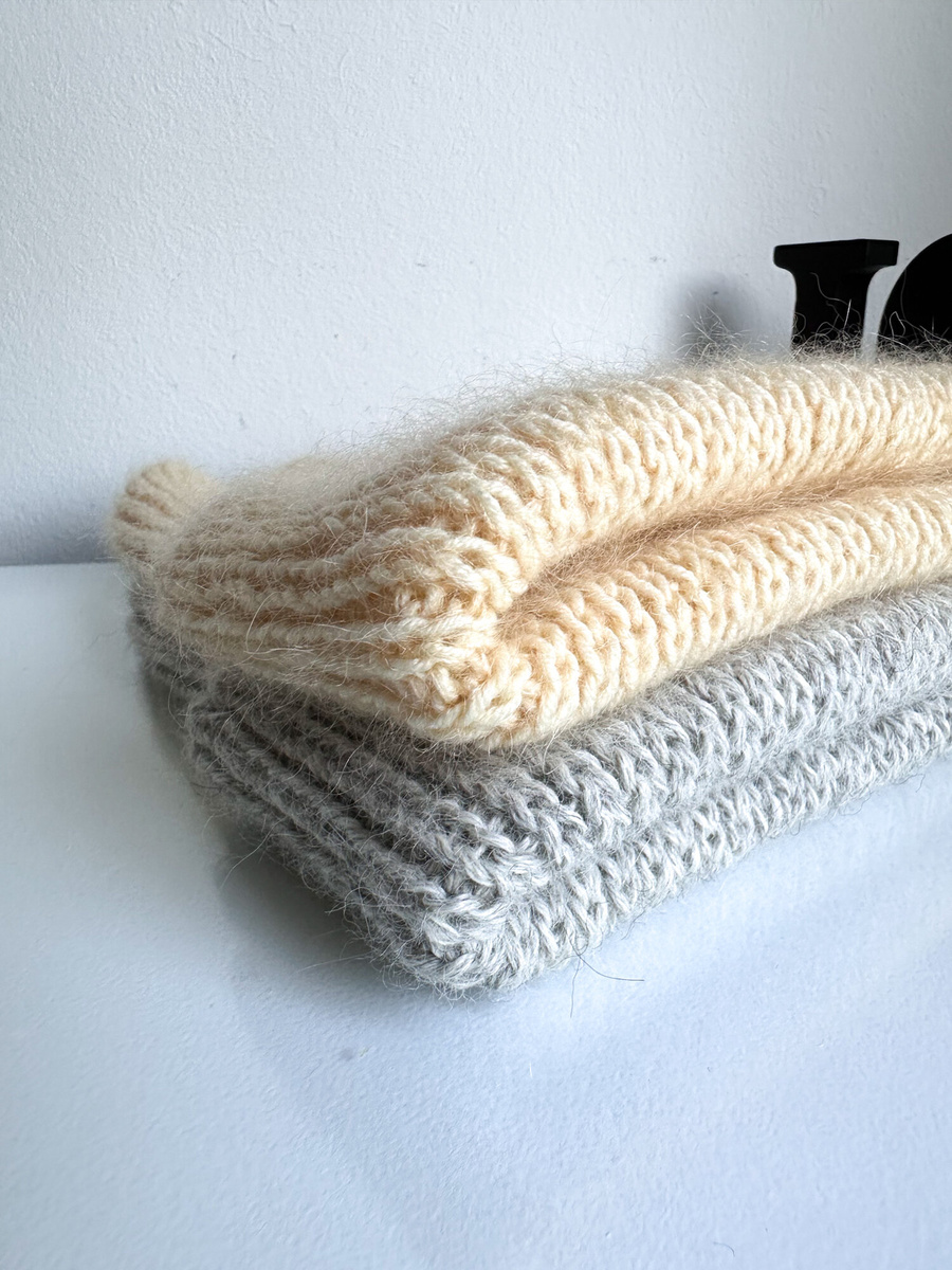 AUREA – ręcznie robiona czapka beanie baby merino + moher i jedwab damska dziecięca 03/29 Wanilia