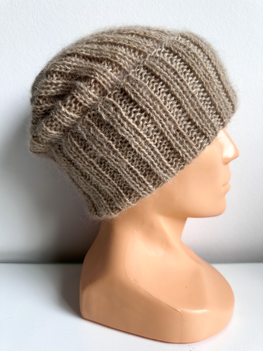 Ręcznie robiona Czapka wywijana MARGARET 100% Alpaka + nitka moher i jedwab 2020/54 Piaskowy jasny