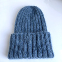 MARGARET Handmade Turn-Up Beanie Alpaca Mohair and Silk 6309/27 Medium Blue Petrol