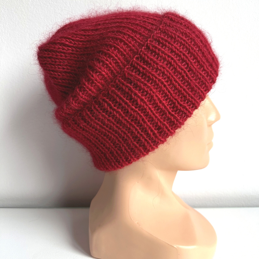 AUREA – ręcznie robiona ciepła czapka beanie z baby merino + moher i jedwab damska / dziecięca 16/14 Czerwony