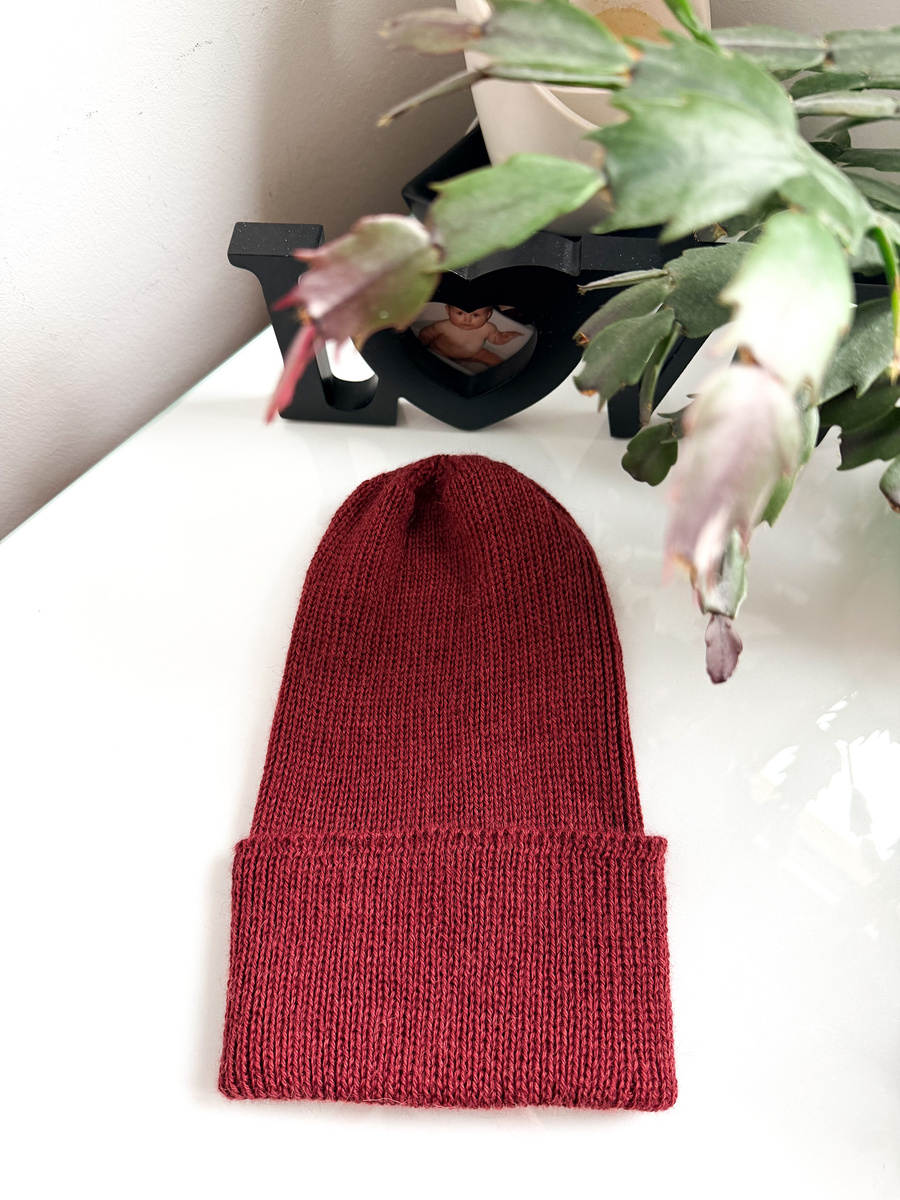 Czapka wywijana HELEN 100% Alpaka 9044 ciemne winogrona