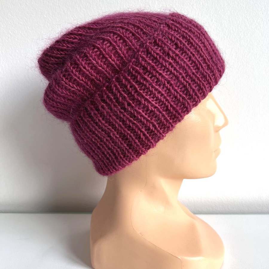 AUREA – ręcznie robiona czapka beanie baby merino + moher i jedwab damska/dziecięca 41/17 Śliwka