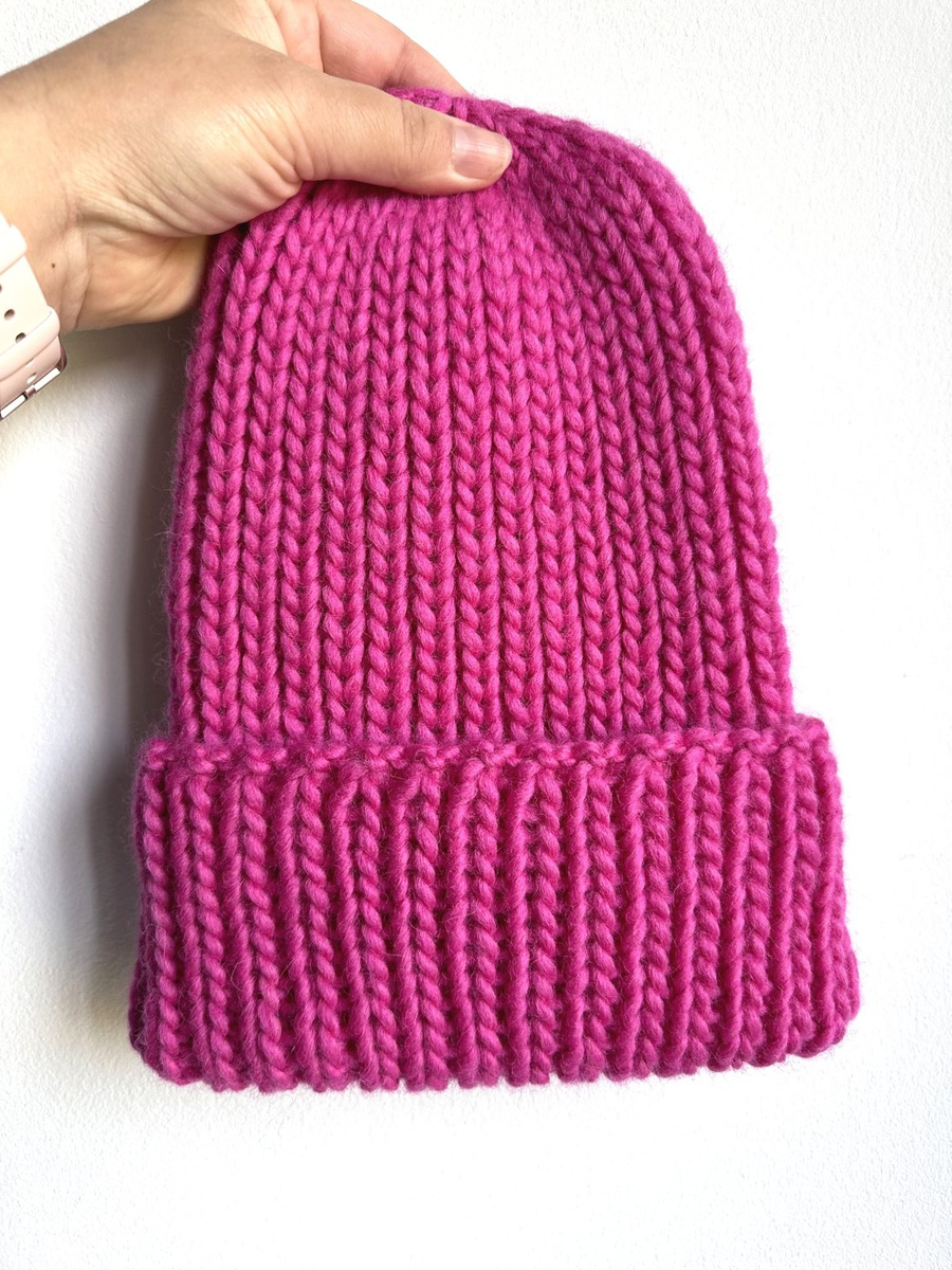 JANKA – gruba czapka zimowa z wełny 105 Magenta, handmade