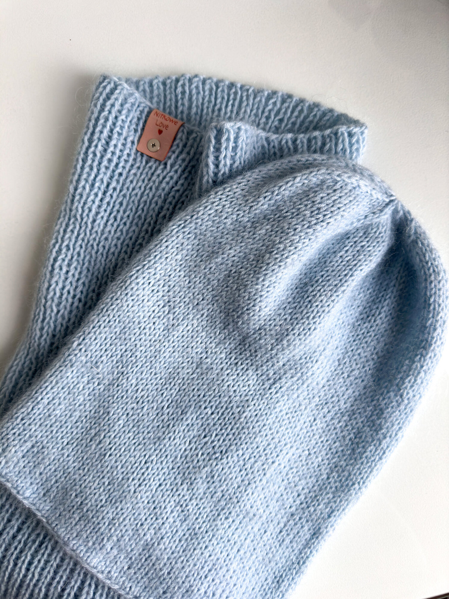 SOPHIA – czapka beanie handmade baby merino + moher i jedwab damska 11/07 Błękitny Stalowy