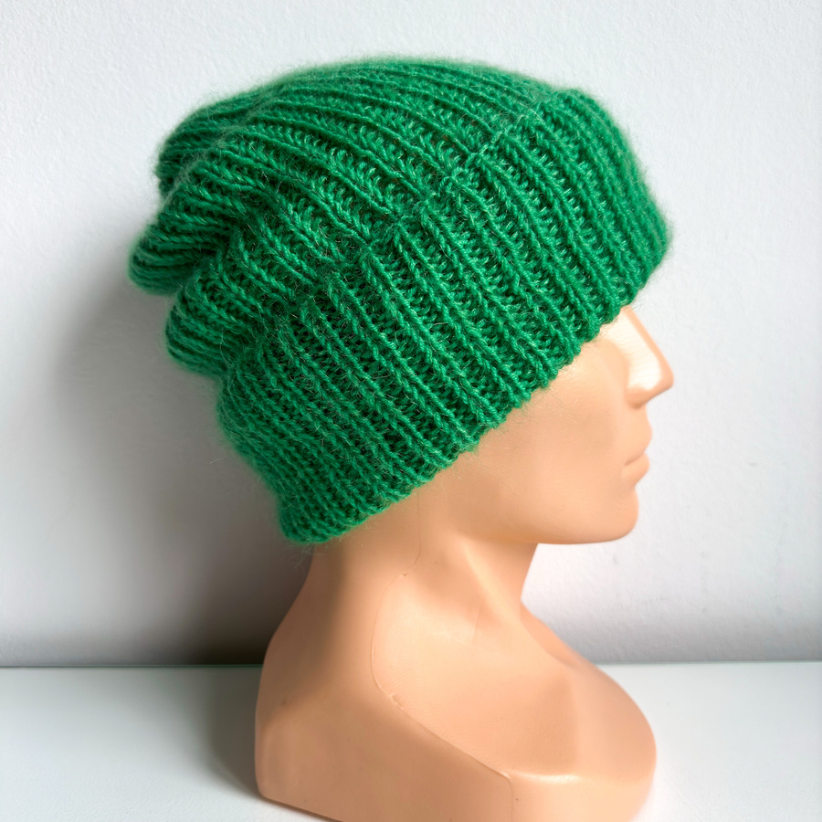 AUREA – ręcznie robiona ciepła czapka beanie merino + moher i jedwab dziecięca/damska 31/48 Jaskrawozielony