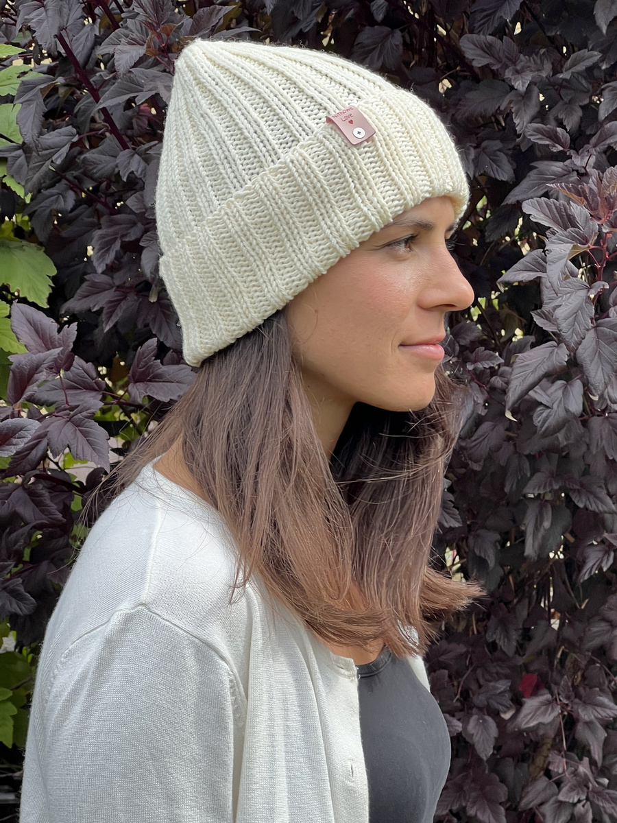 HELLI Turn-Up Beanie 100% Baby Merino Wool 02 Ecru