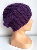 MARGARET – ręcznie robiona czapka beanie alpaka + moher z jedwabiem 4400/16 ciemnofioletowy