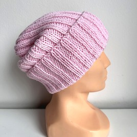 HELLI – czapka beanie wywijana z wełny baby merino 05 Jasny Róż