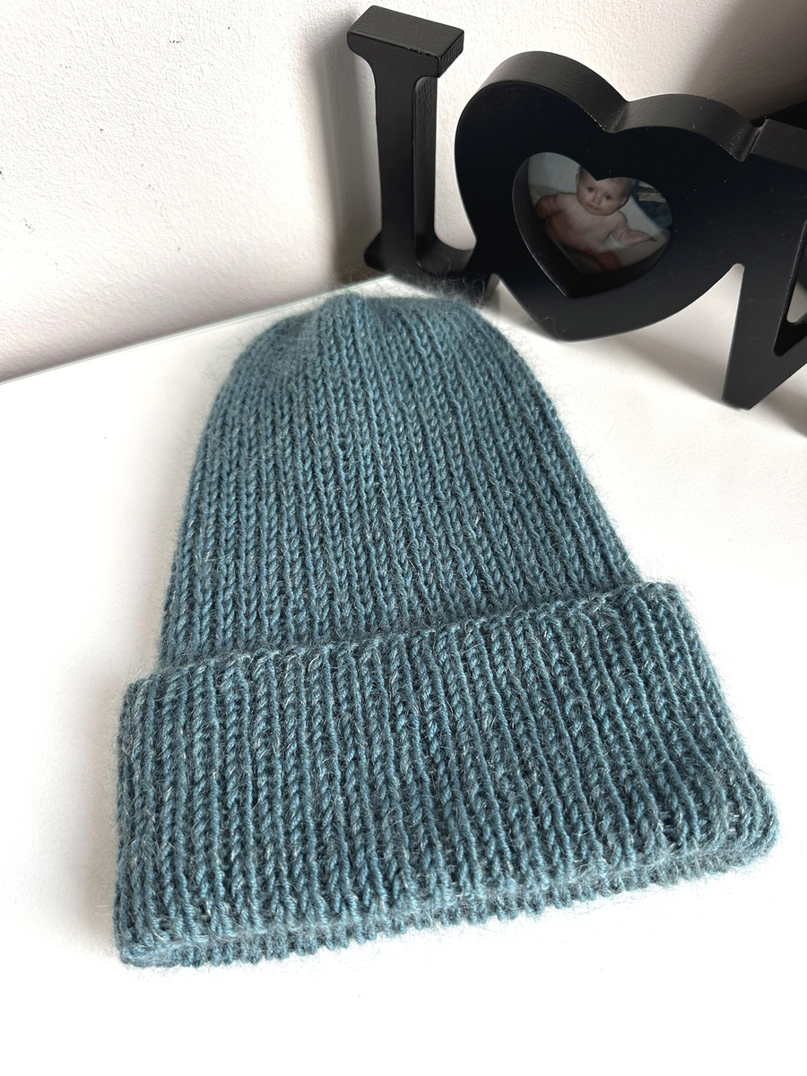 AUREA – ręcznie robiona czapka beanie merino + moher i jedwab damska / dziecięca 47/37 Morze Północne
