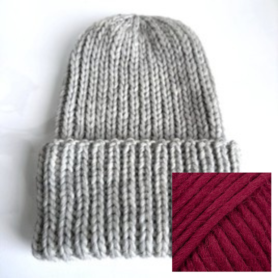 Ręcznie robiona czapka wywijana JANKA 100% Wełna owcza 121 Rubinowy