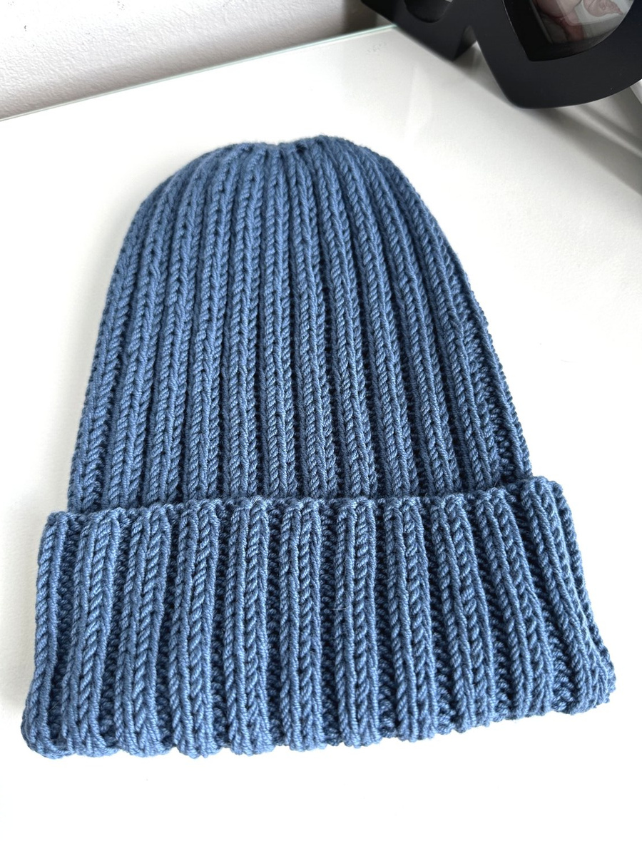 HELLI – czapka merino wywijana 100% Baby Merino 42 Petrol niebieska