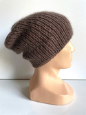 Handmade women's hat AUREA 100% Baby Merino plus mohair and silk 52/15 Dessert chocolate