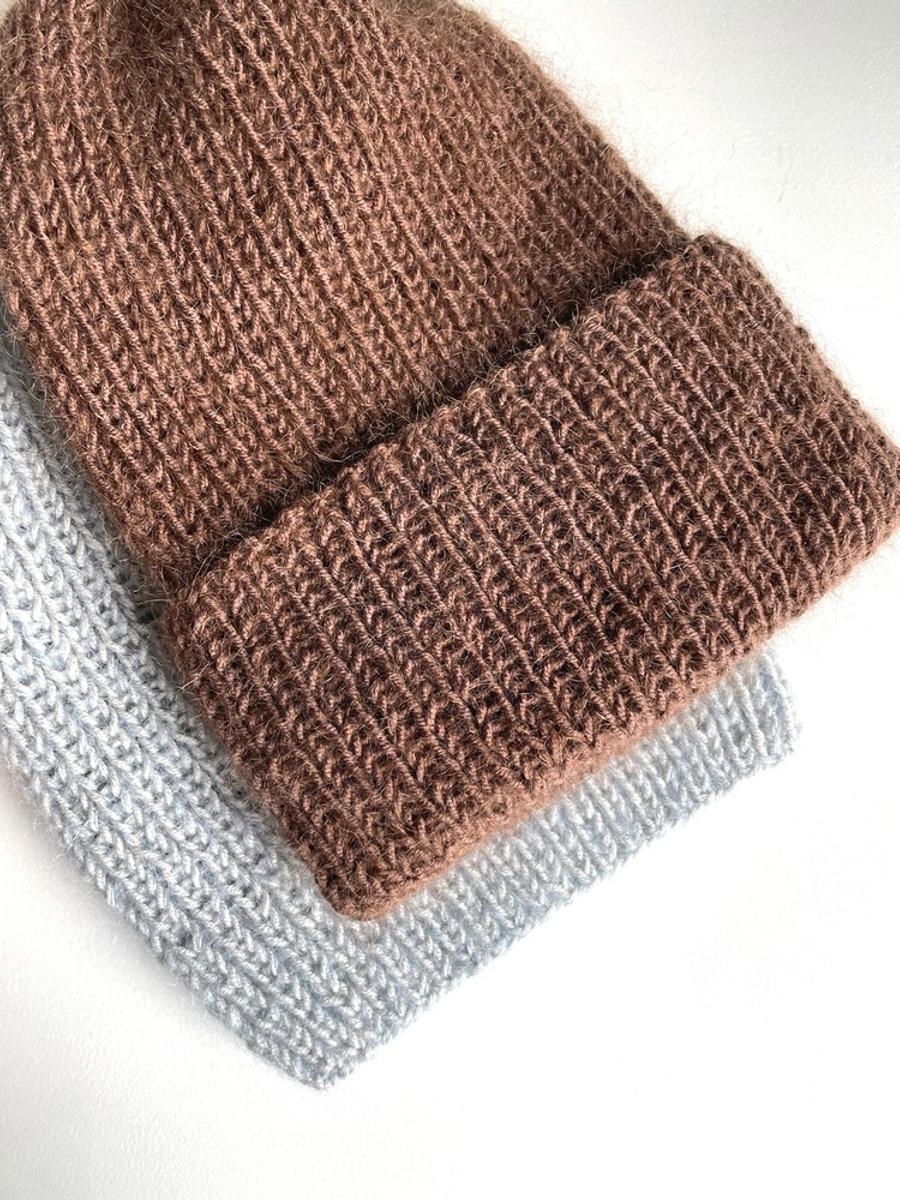 AUREA – czapka beanie handmade baby merino + moher i jedwab 52/35 Czekolada