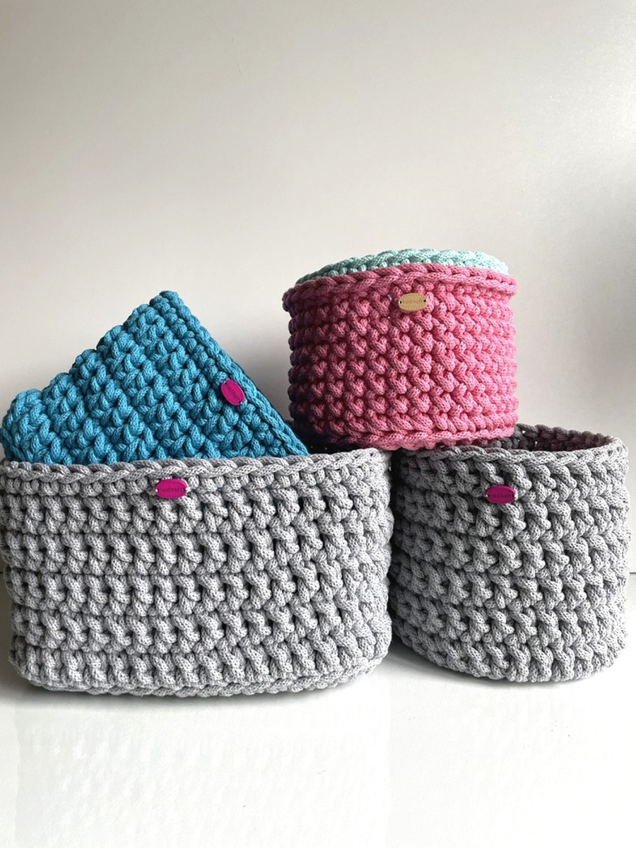 Ręcznie robiony Koszyk ze sznurka bawełnianego dno 25x25, wysokość 15 cm Jasny Szary 100