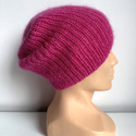 Handmade Czapka damska AUREA 100% Baby Merino plus moher i jedwab 08/13 Fuksja