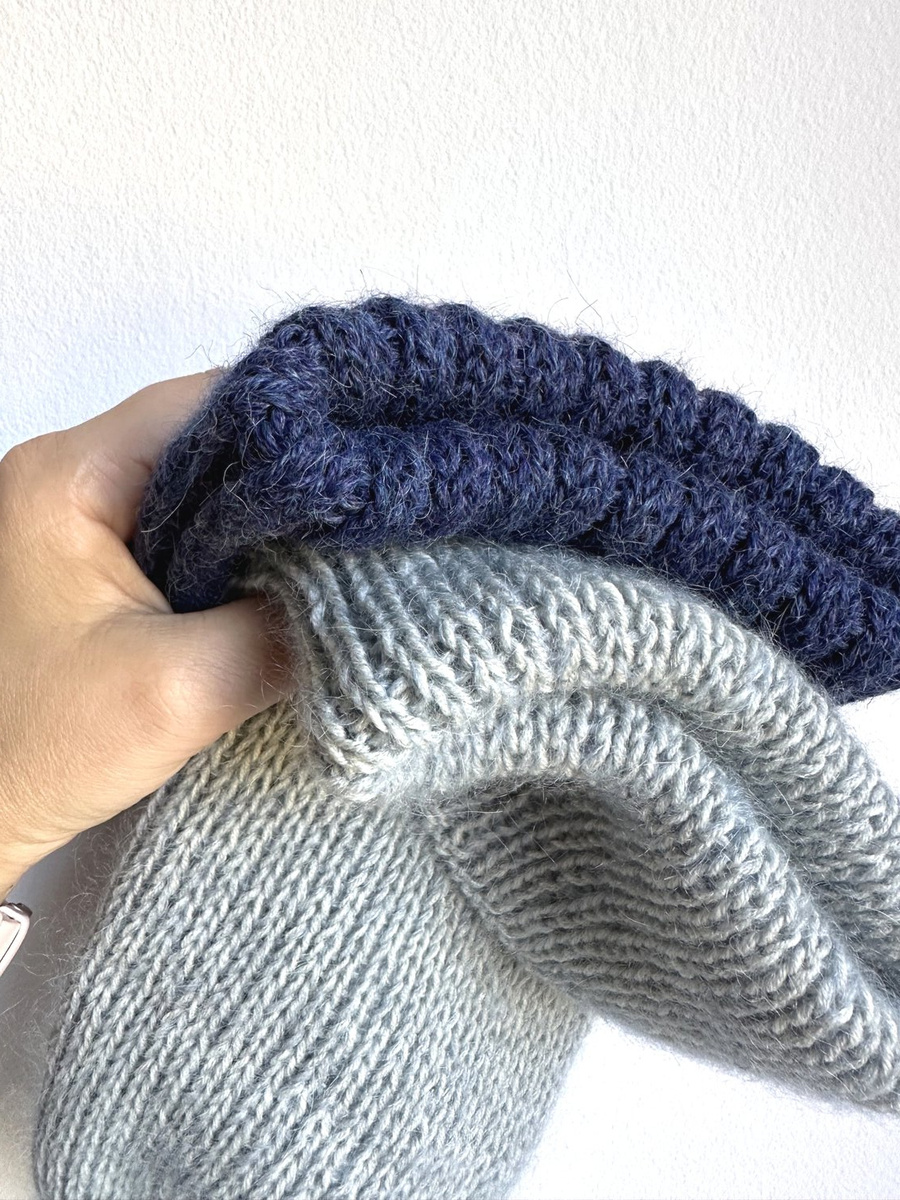 Ręcznie robiona czapka beanie AUREA 100% Baby Merino plus moher i jedwab 22 Szaro Błękitny