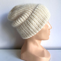 AUREA – ręcznie robiona czapka beanie baby merino + moher i jedwab damska/dziecięca 02/01 Ecru