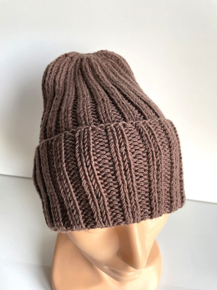 Wywijana czapka merino HELLI 100% Baby Merino 52 Czekolada