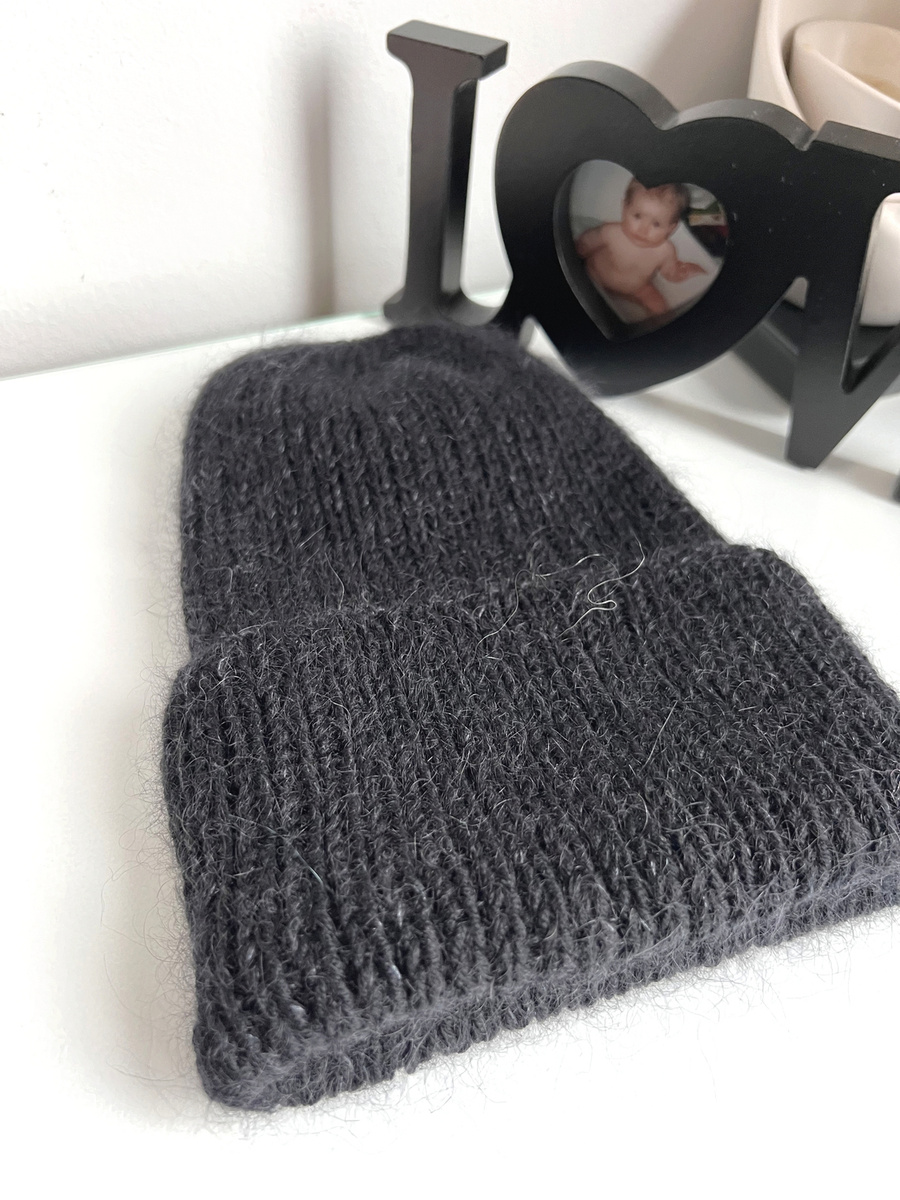 AUREA – ręcznie robiona ciepła czapka beanie baby merino + moher i jedwab dziecięca/damska 21/02 Czarny