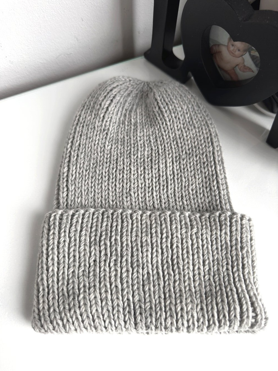 NANA – czapka wywijana beanie z wełny 100% baby merino 22 jasny szary