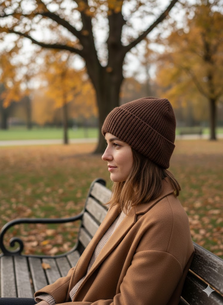 HELEN – czapka wywijana z wełny alpaki miedziany brąz