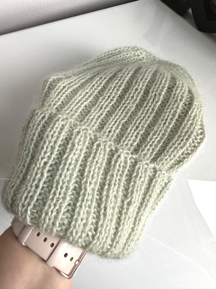 MARGARET Handmade Turn-Up Beanie Alpaca Mohair and Silk 9030/47 Lody Pistacjowe
