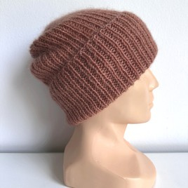 AUREA – ręcznie robiona czapka beanie baby merino + moher i jedwab dziecięca/damska 48/33 Blush