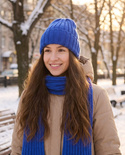 ELLI – ręcznie robiona czapka merino beanie 24 Kobalt wywijana
