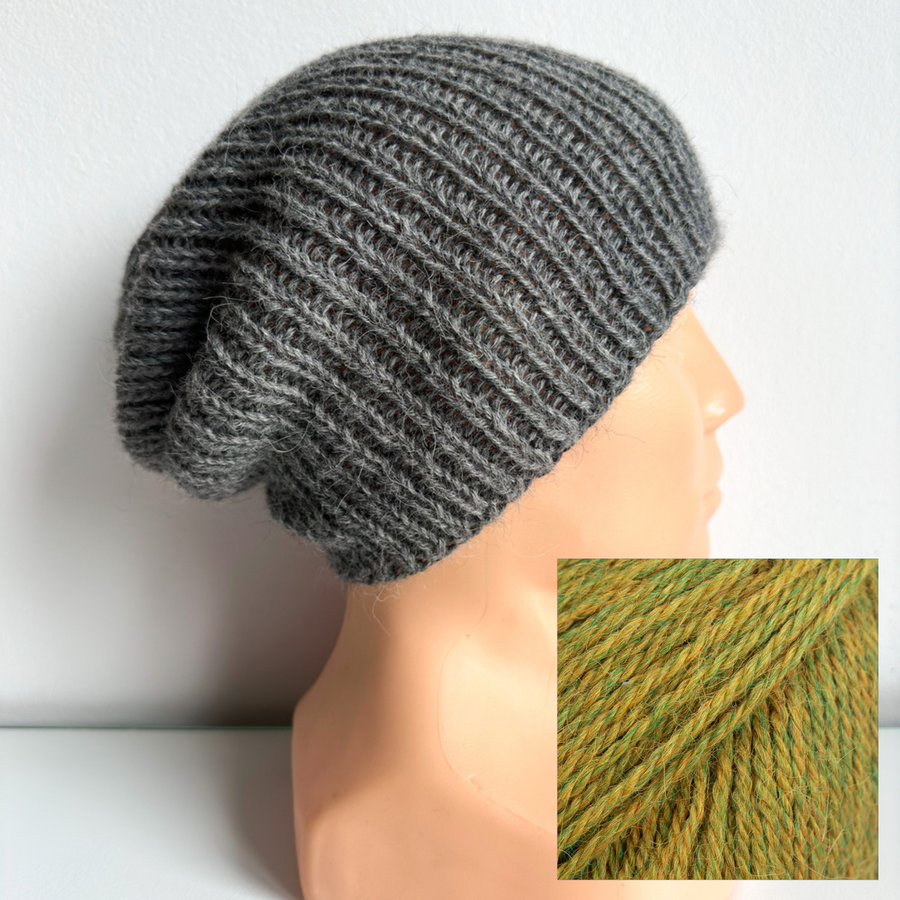 Czapka robiona na drutach KIARA 100% Alpaka 7233 oliwka