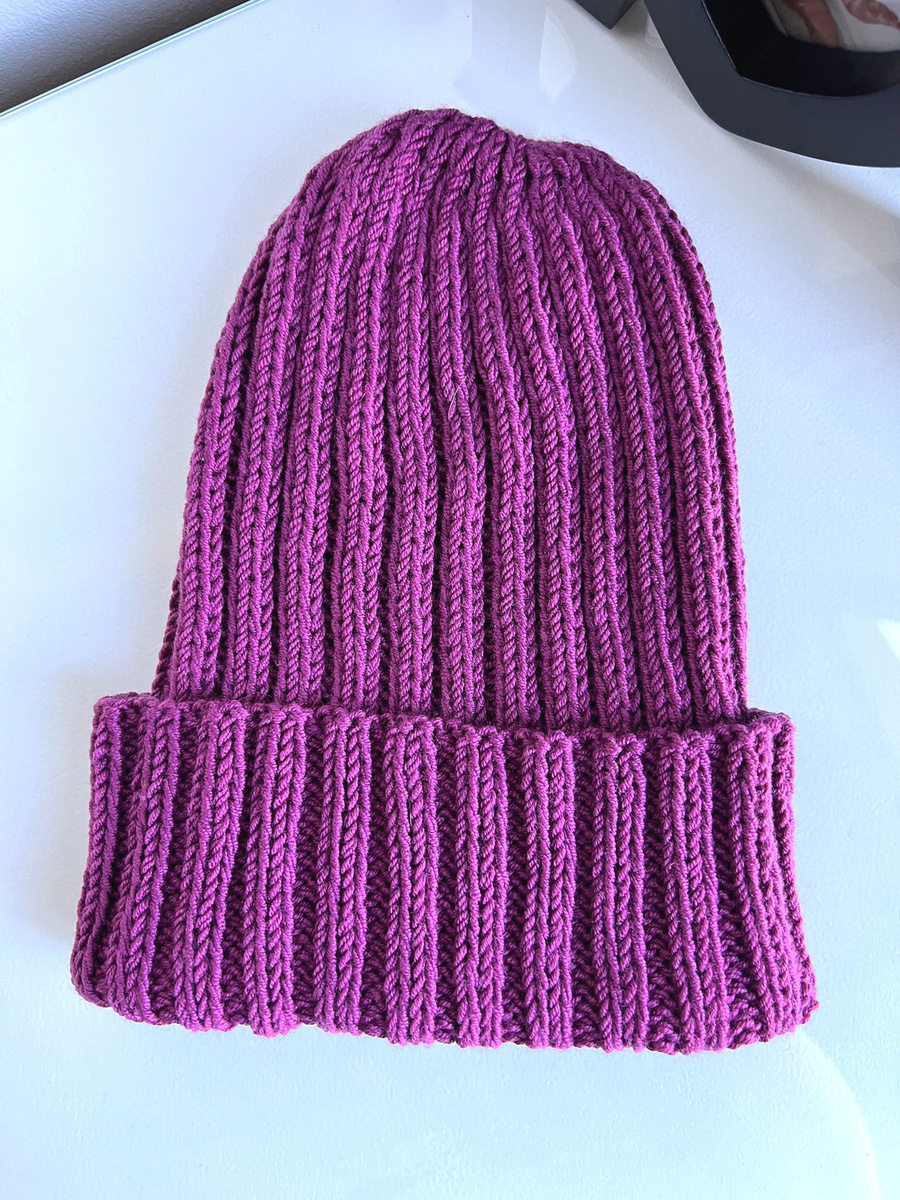 HELLI – wywijana czapka z wełny merino baby 100% 34 Wrzos