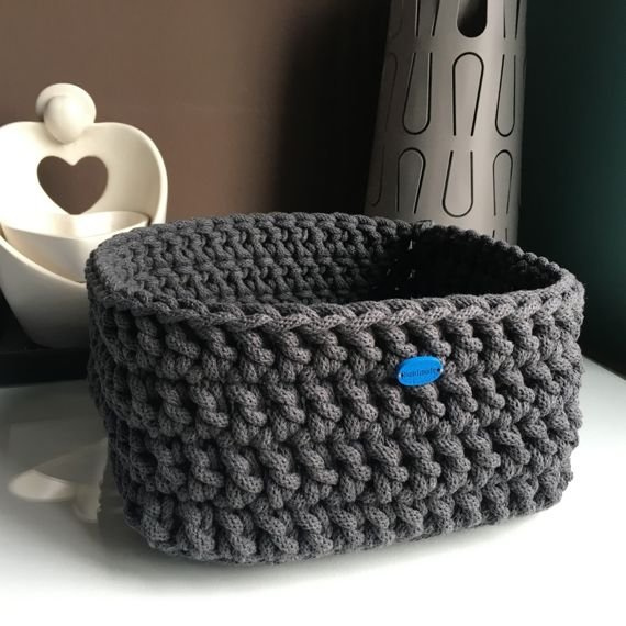 Ręcznie robiony Kosz ze sznurka bawełnianego grafitt 800 20x20 cm wys. 10