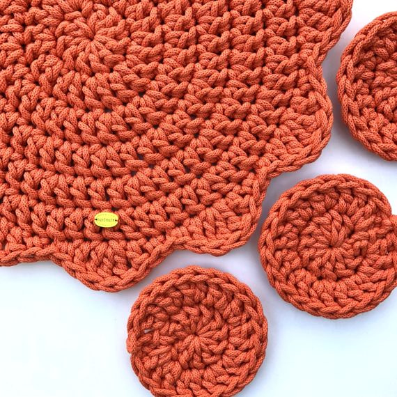 Podkładka pod kubek ze sznurka bawełnianego 11 cm pomarańczowy