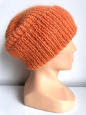 AUREA – ręcznie robiona czapka beanie baby merino + moher i jedwab damska/dziecięca 36/49 Pomarańczowy